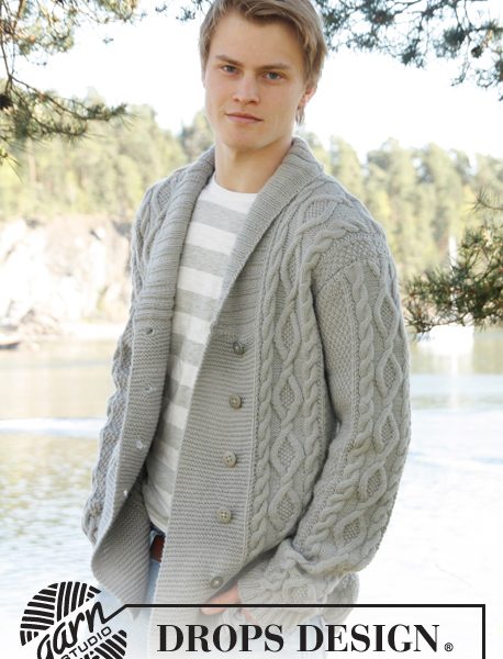 Cabled Cardigan with Collar Free Knitting Pattern for Men