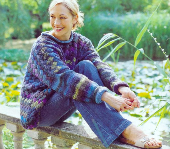 Entrelac Sweater for Women Free Knitting Pattern