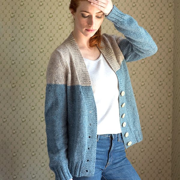 Estuary Two Toned Cardigan Free Knitting Pattern for Women