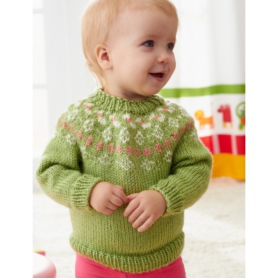 Girls' Garden Flowers Fair Isle Yoke Sweater Free Knitting Pattern