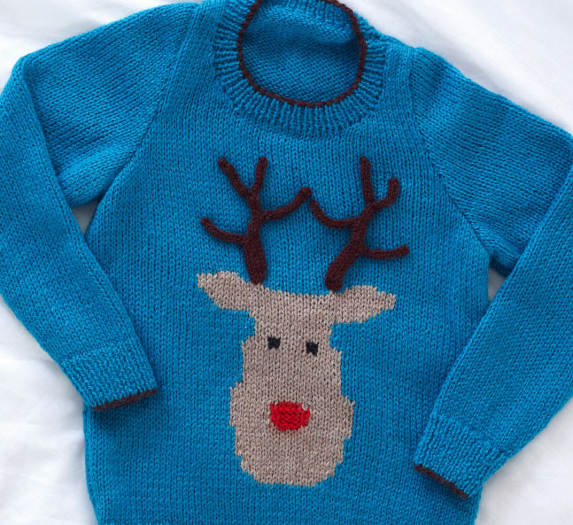 Kid's Reindeer Jumper Free Christmas Knitting Pattern