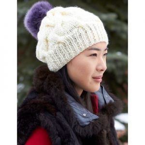 Patons Cable Hat with Pompom Free Knitting Pattern
