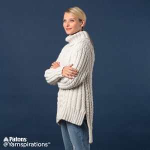 Patons Split Hem Cable Knit Pullover free knitting pattern