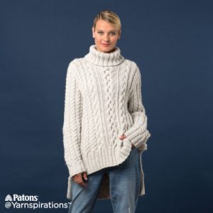 Patons Split Hem Cable Knit Pullover free knitting pattern