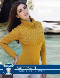 Fitted Cabled Pullover with Turtleneck Free Knitting Pattern