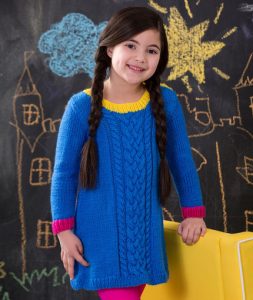Girl’s Cabled Dress Free Knitting Pattern