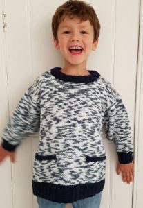 Kids Sweater with Contrast Edgings Free Knitting Pattern