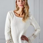 Women's Knitted Sweater with Crochet Lace Details Free Knitting Pattern