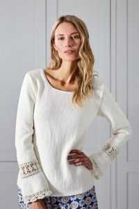 Women's Knitted Sweater with Crochet Lace Details Free Knitting Pattern