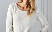Women’s Knitted Sweater with Crochet Lace Details Free Knitting Pattern