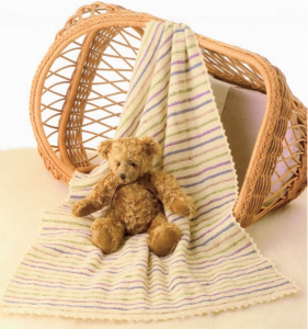 Knitted Blanket in Garter Stitch with Stripes and Picot Crochet Edging