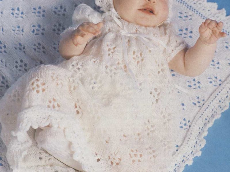 Lace Christening Gown, Bonnet, Shawl and Bootees Free Knitting Pattern