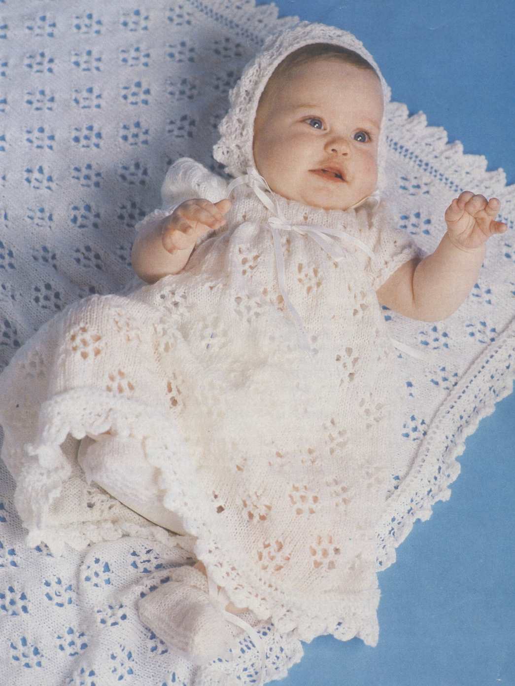 Baby Heirloom Christening Robe and Shawl Shell edges Knitting Pattern 3ply 143 