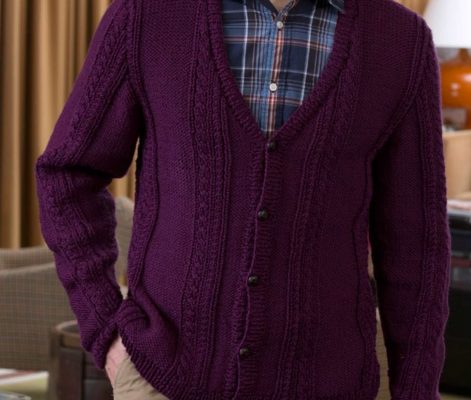 Men's V-Neck Cable Cardigan Free Knitting Pattern - Knitting Bee
