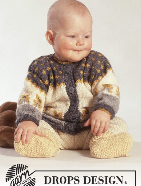Teddy Top Fair Isle Baby and Toddler Cardigan, Pants and Socks Free Knitting Pattern