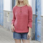 Aftensol Round Lace Yoke Sweater Free Knitting Pattern Download. Ladies sweater with chevron lace yoke feature.