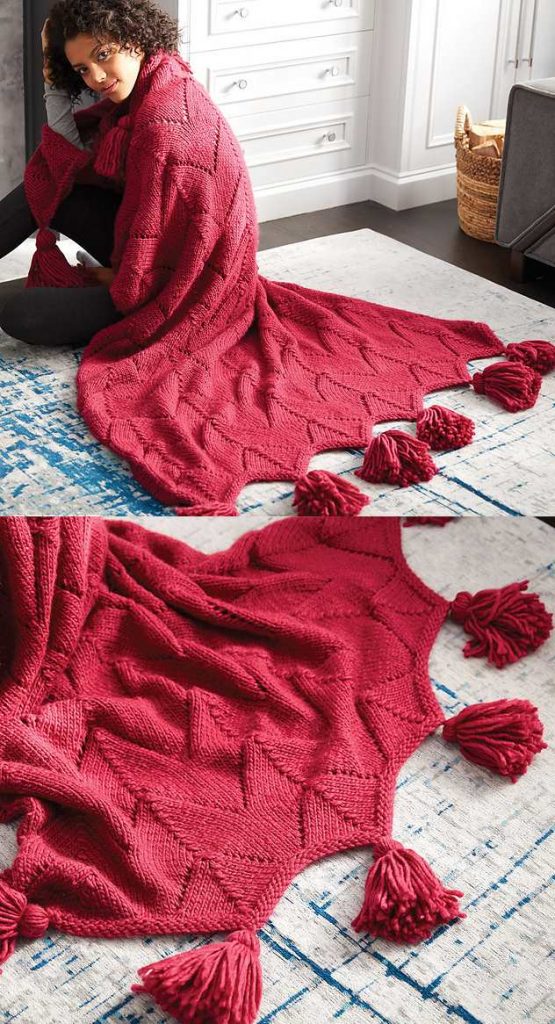 Horseshoe Lace Tasseled Knit Blanket Free Pattern