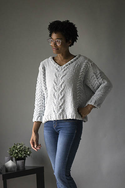 Lounge Pullover with Cables Free Knitting Pattern