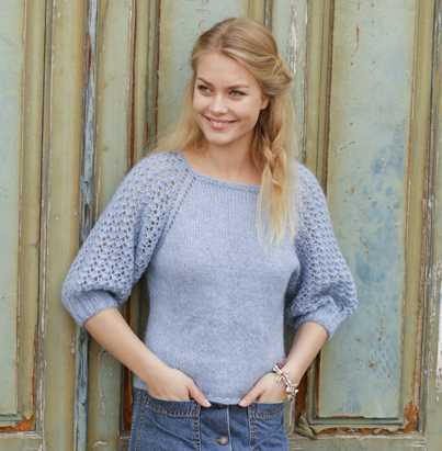 Bejeweled Raglan Sweater with Lace Sleeves Free Knitting Pattern