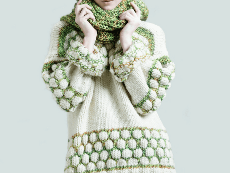 Bulky Light And Etnic Sweater and Ribbed Hat Free Knitting Pattern