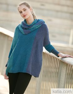 Cowl Neck Diamond Stitch Sweater Free Knitting Pattern
