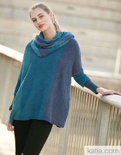 Cowl Neck Diamond Stitch Sweater Free Knitting Pattern