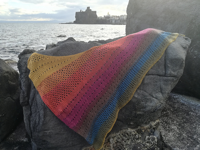 Free Knitting Pattern for Scoglio an Eyelet Lace Shawl