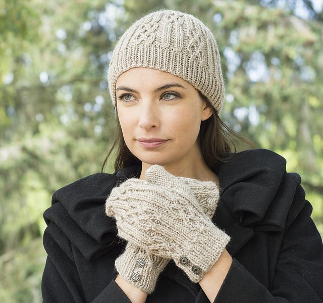 Free Knitting Pattern for a Celtic Cable & Rib Beanie & Mittens