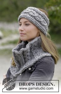 Free Knitting Pattern for a Crowning Cables Headband and Cowl in chunky/bulky yarn.