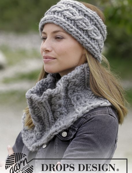 Free Knitting Pattern for a Crowning Cables Headband and Cowl