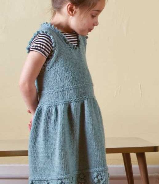 Free Knitting Pattern for a Girl’s Teacup Pinafore Dress