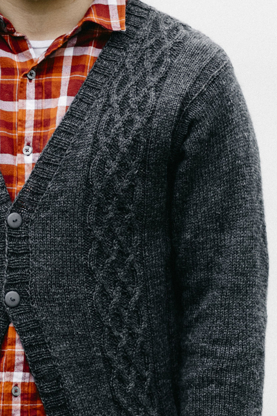 Free Knitting Pattern for a Men's Cabled Cardigan.
