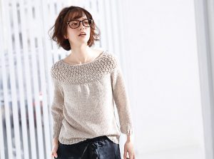 Free Knitting Pattern for a Round Yoke Linen Pullover