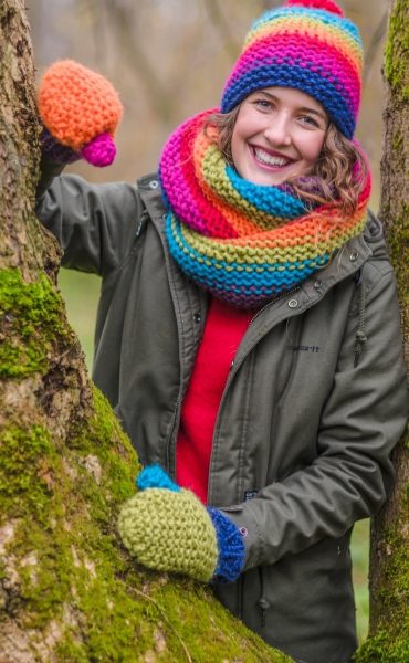 Hat, Cowl and Mittens in Garter Stitch Free Knitting Pattern