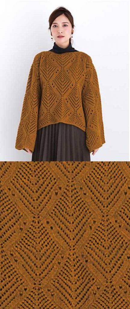 Free knitting pattern for a ladies sweater. Lace sweater with all over large lace fern pattern.