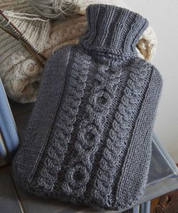 Naughts and Crosses Cabled Hot Water Bottle Free Knitting Pattern