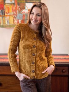 Free Knitting Pattern for Barnes Cardigan. An unusual stitch texture adds interest to this simple long-sleeved cardigan.
