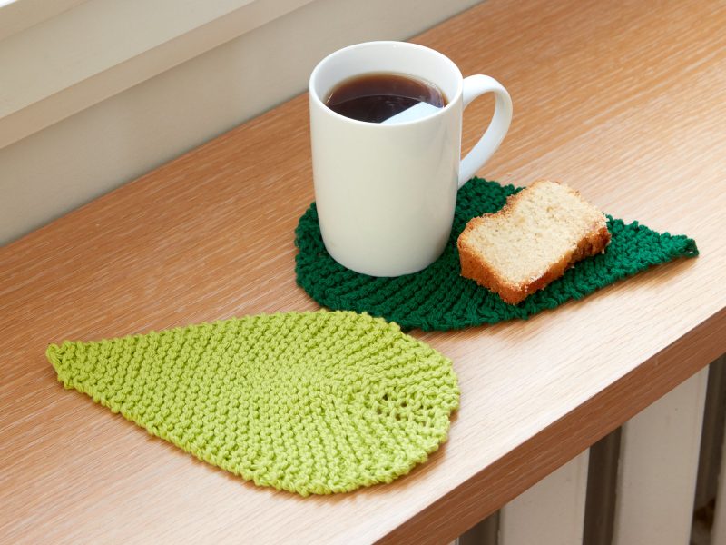 Free Knitting Pattern for a Be-Leaf It Mug Rug