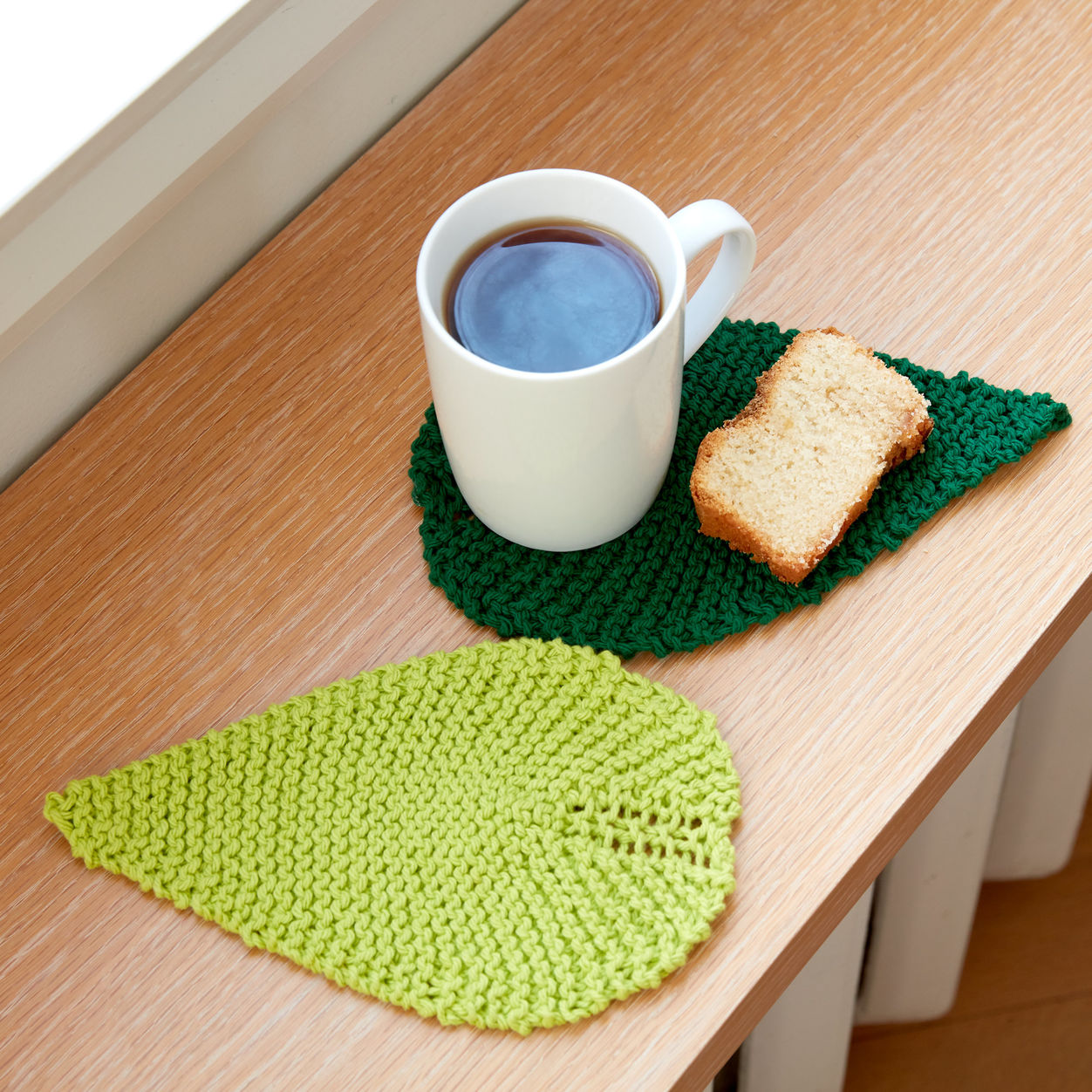 Free Knitting Pattern for a Be-Leaf It Mug Rug.