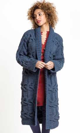 Free Knitting Pattern for a Long Cabled Coat.