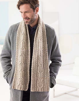 Free Knitting Pattern for a Man's Cabled Scarf.