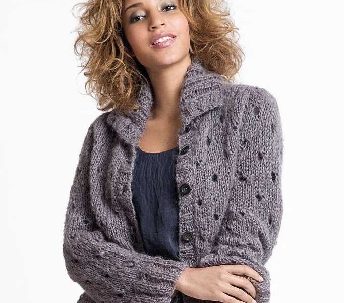 Free Knitting Pattern for a Mohair Eyelet Cardigan