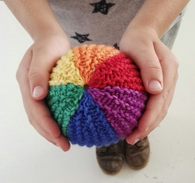Free Knitting Pattern for a Rainbow Ball Toy