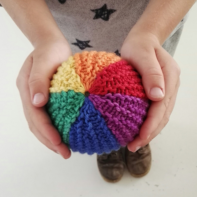 Free Knitting Pattern for a Rainbow Ball Toy