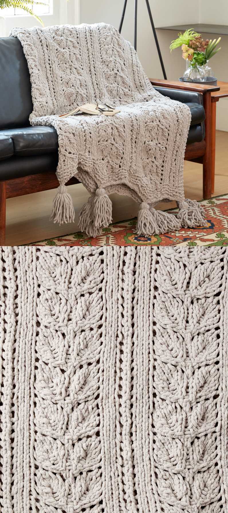 Free Knitting Pattern for a Rose Leaf Blanket.