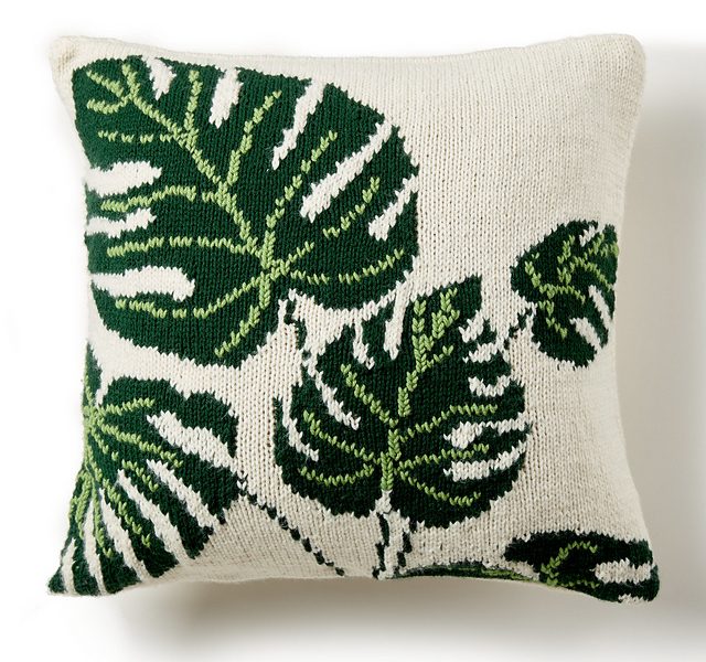Free Knitting Pattern for a Tropical Leaf Pillow