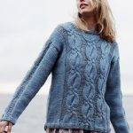 Free Knitting Pattern for a Women's Cabled and Drop Stitch Sweater.