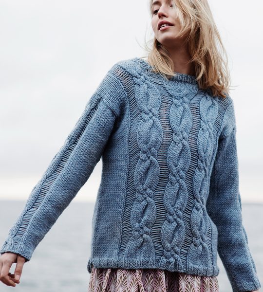Free Knitting Pattern for a Women’s Cabled and Drop Stitch Sweater