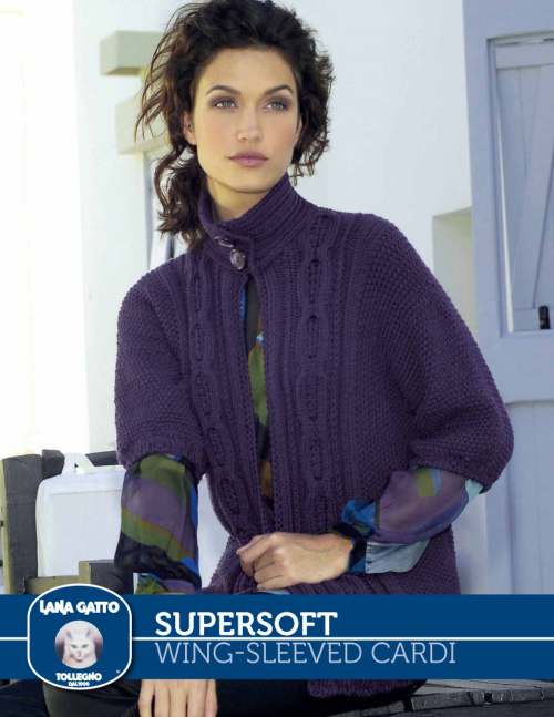 Free Knitting Pattern for a Women's Wing-Sleeved Cardigan. Winged-Sleeve cardigan free knitting pattern for women with high neck and cabled panel pattern in the front, very stylish knitting pattern.
