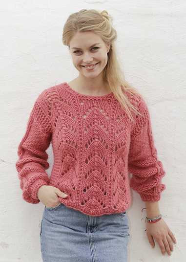 Free Knitting Pattern for a horseshow lace pullover.